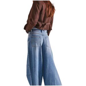 Free People Jeans Wide Leg Westward Denim Button Fly Size 31